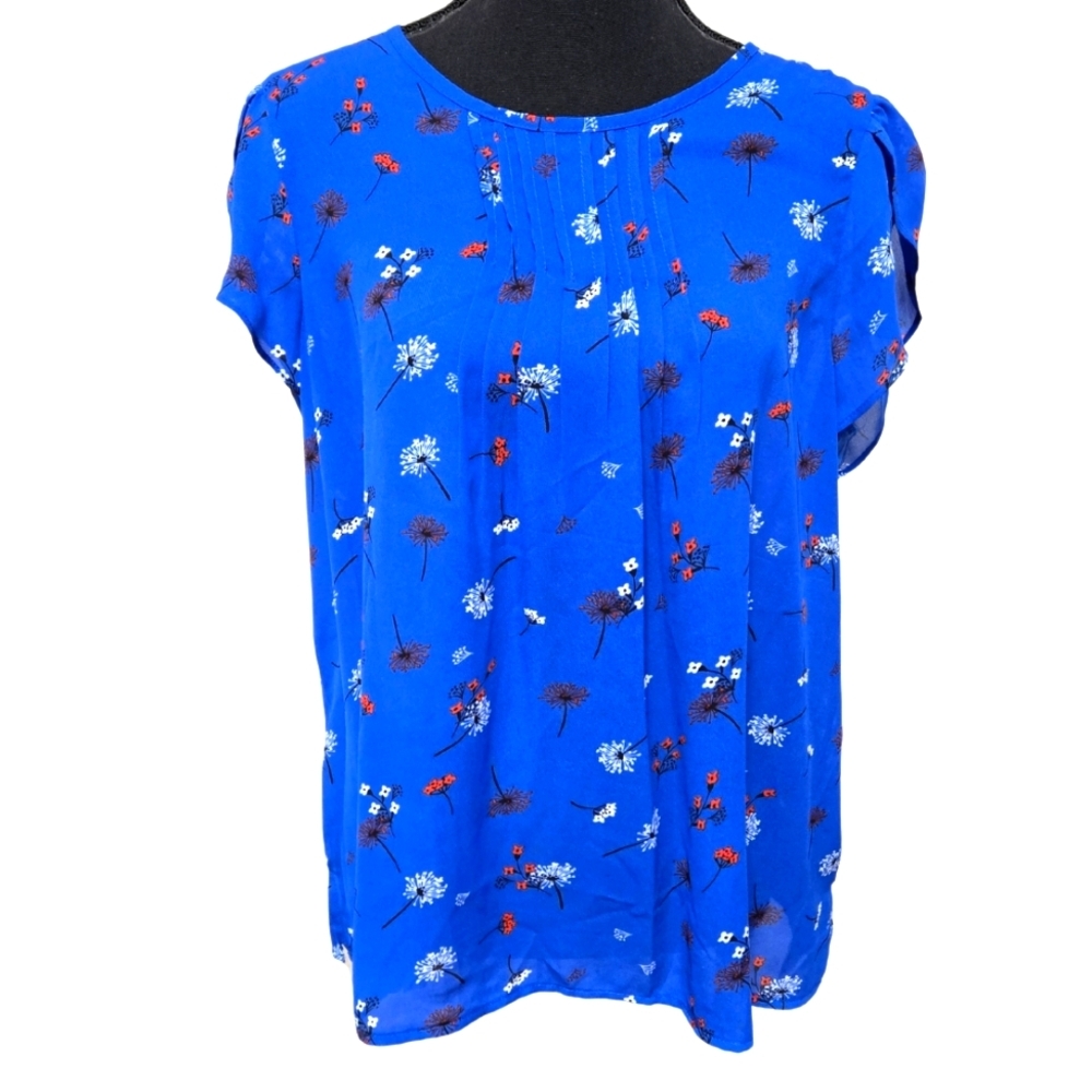 Fun 2 Fun Short Sleeve Blouse Shirt Blue Size Large